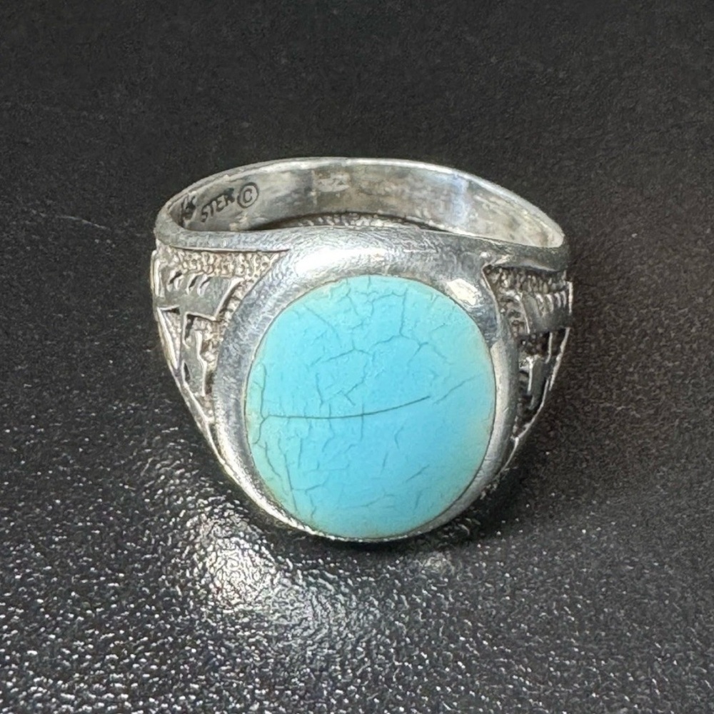 NAVAJO Sterling Silver 925 Turquoise Thunderbird Design Ring Size 10.5, 8.5g